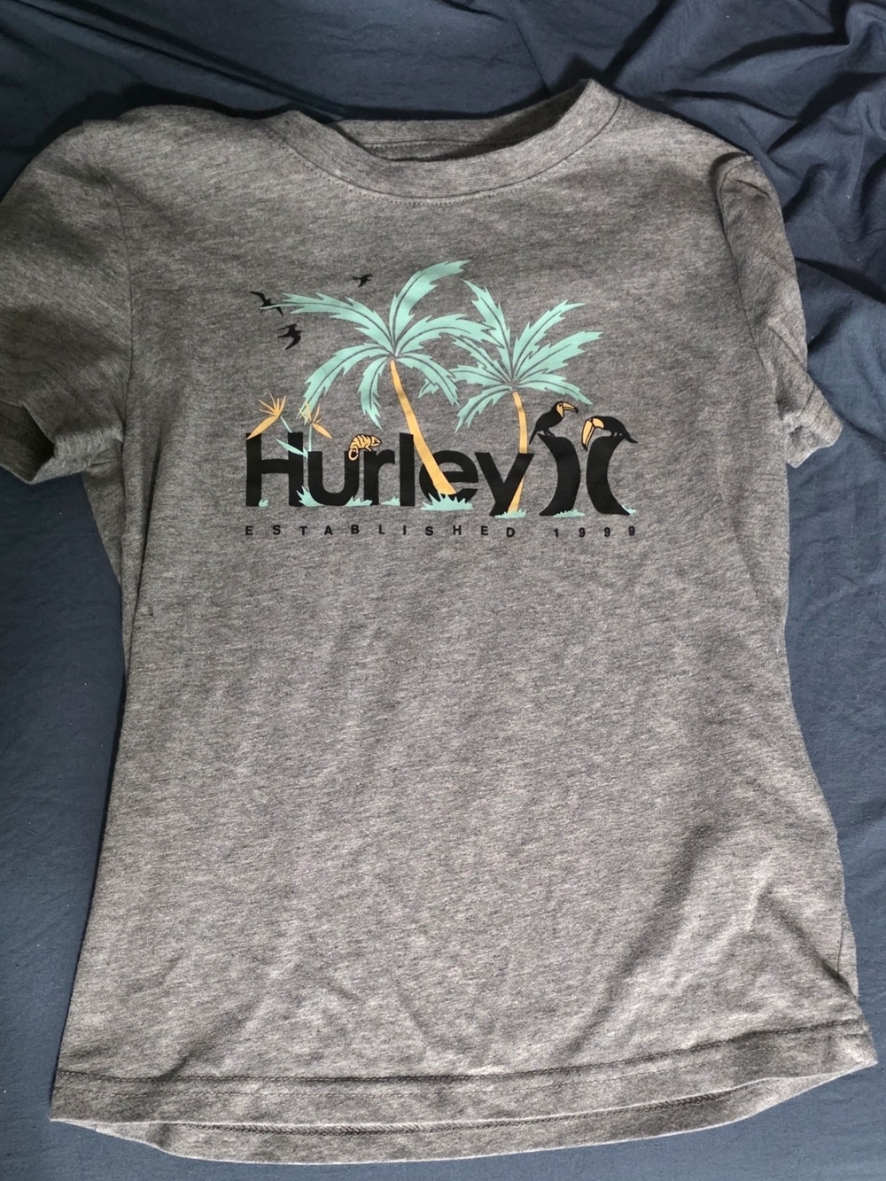 Hurley Gray Tee with Mint Palm Graphic